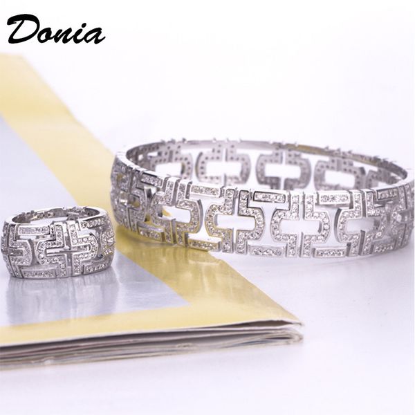 

donia jewelry party european and american fashion large classic geometry micro inlaid zirconia bracelet ring set women's bracelet ring, Black