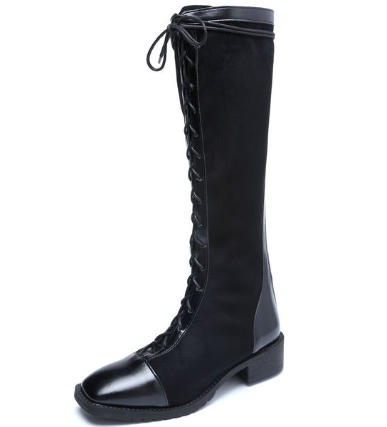 

redwood thin boots children with velvet boots in autumn and winter boots with thick heels and high roman straps tied in front of them knight, Black