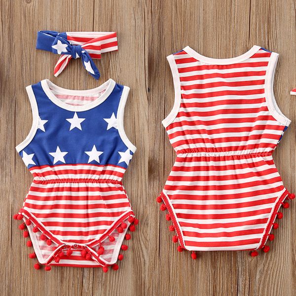 

лето малышей одежда для младенцев девушки без рукавов сша independence days полный hairbands ребенок два piece set полосатый комбинезоны про, White
