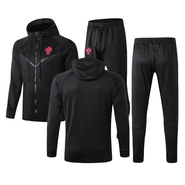 

new 19 20 portugal jacket training suit ronaldo pepe andre silva bernardo portugal long sleeve jogging hooded jacket tracksuit, Black