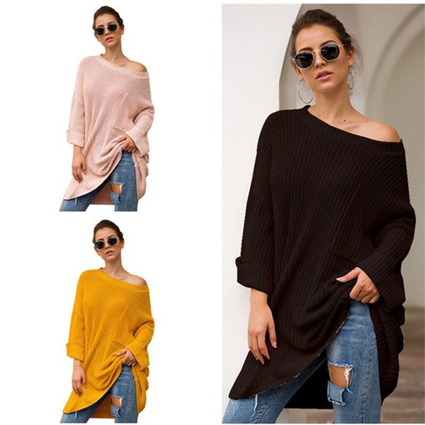 

autumn winter knitted sweater women medium design sweatshirt knitwear casual loose sweaters pullover long sleeve knit sweater clothes, White