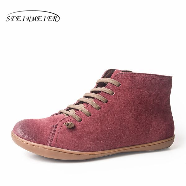 

women winter snow boots genuine leather ankle spring flat shoes woman short brown boots with fur 2019 for women lace up, Black