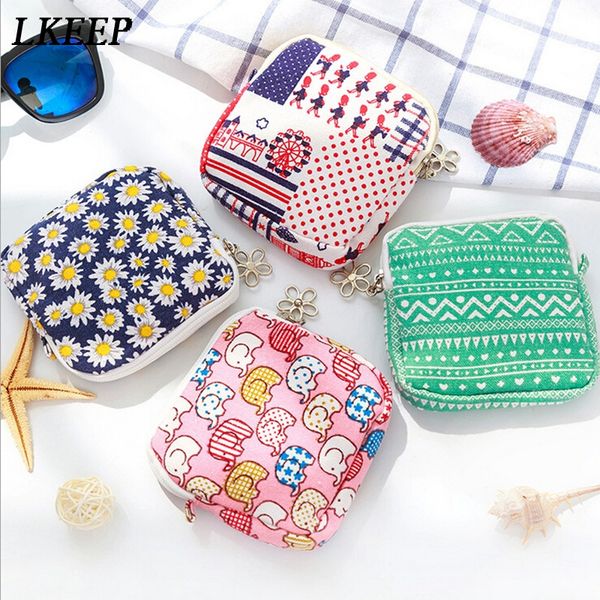 

fashion coin purse for women girls cute cartoon sanitary napkin bag holder organizer zipper traveling travel napkin pouch wallet, White