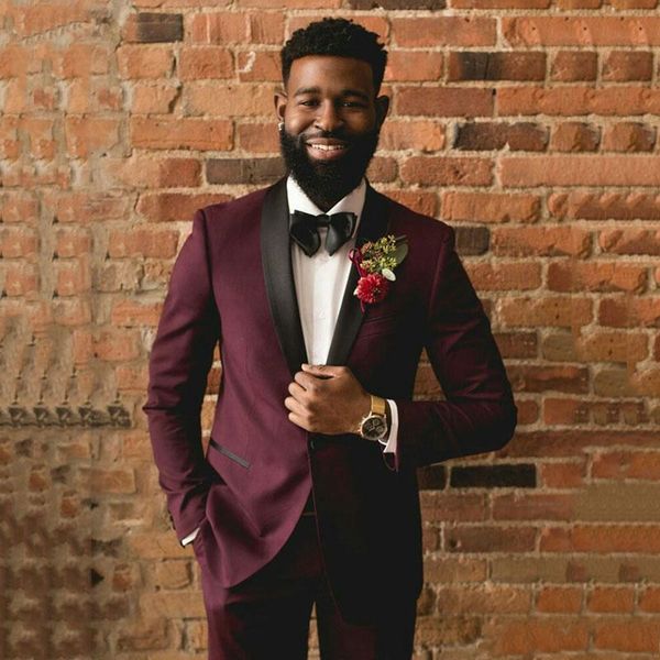 

classic one button burgundy groom tuxedos shawl lapel men suits 2 pieces wedding/prom/dinner blazer (jacket+pants+tie) w898, Black;gray