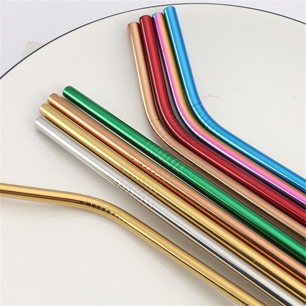 

5pcs/set reusable 304 stainless steel drinking straws colorful bent straight drinks straws with cleaning brush bar accessories