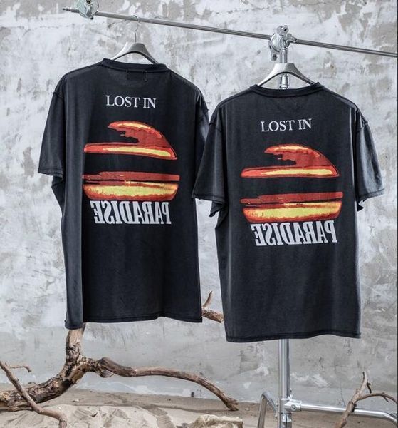 

mens designer t shirt askurself tee street fire burning clouds sunset wash tee anti-wear t-shirt couple, White;black