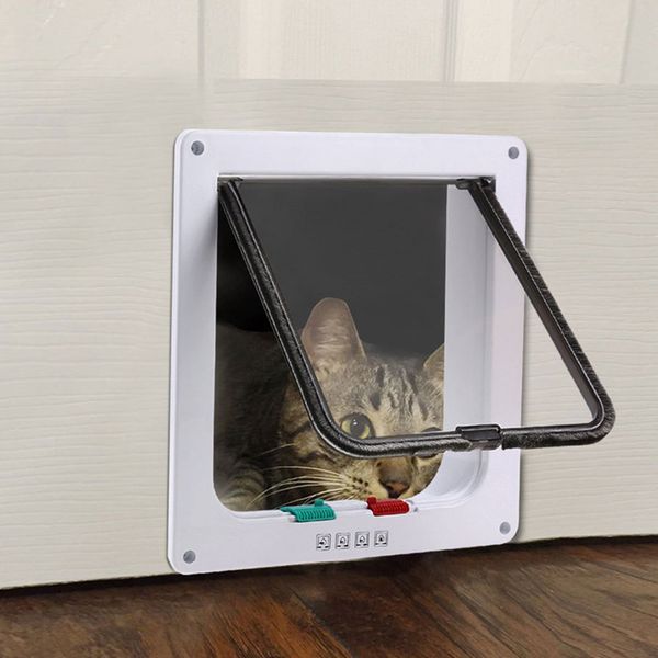 

1pc 3-size s m l 4-way system pet cat puppy dog gates pet safety door lockable safe flap door auto close by magnet built in