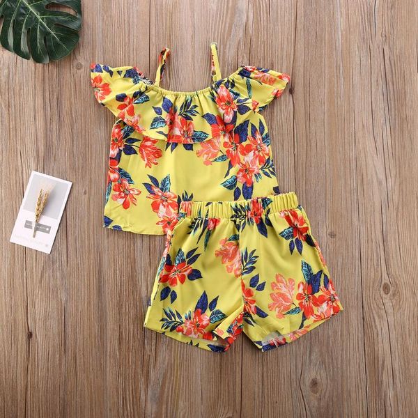 

pudcoco newborn baby girl clothes summer off shoulder flower print sling short pants 2pcs outfits cotton clothes, White