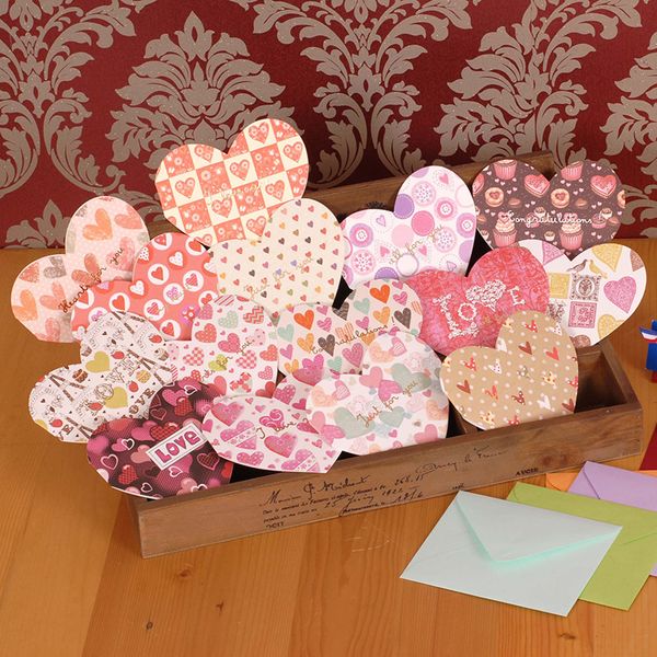 

valentine greeting cards with envelope,15 designs sweet heart shaped mini blank greeting cards for lover/wedding