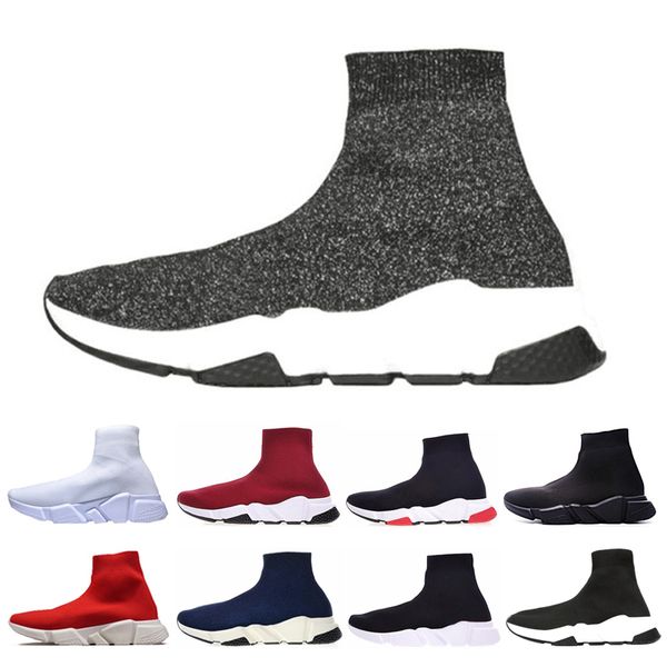 

Hot Sale casual sock shoes Speed trainer Runner glitter white triple Black Red Flat Trainer Men Women Casual sneakers size 36-45
