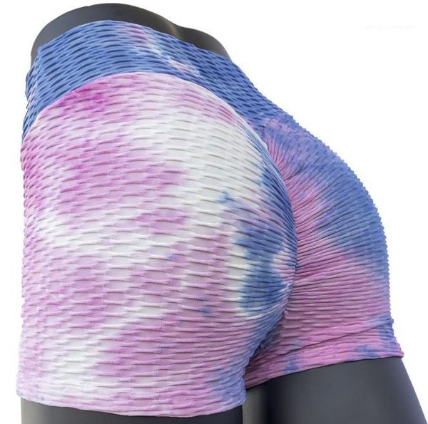

hip lifting fitness pants tie dyed ruched sports shorts high waist skinny yoga shorts summer women, White;black