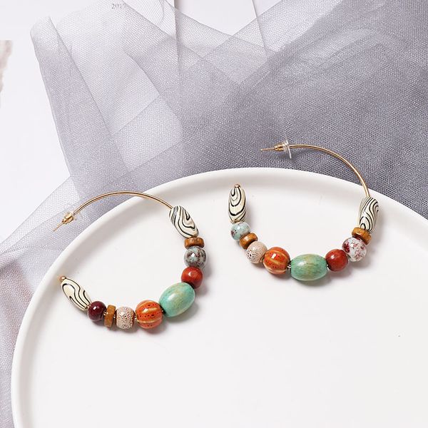 

alloy ring wood beads boho hanging drops earring vintage ethnic natural stone dangle earrings women jewelry fashion earrings, Silver