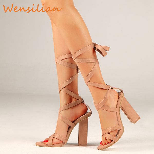 

women summer high heels pumps female block heels ladies heeled sandals bandage ankle strap party shoes talon femme 2020, Black