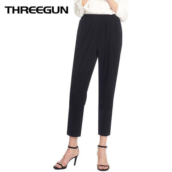 

threegun 2019 spring and summer sleep bottoms simple loose casual pajama pants comfortable breathable home pants linen feel, Black;red