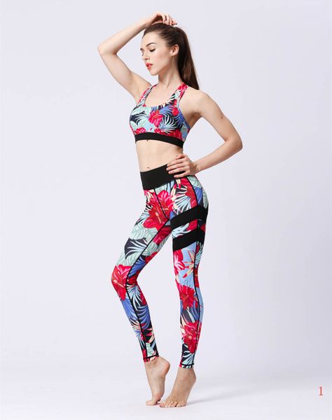 

women designer yoga suit fitness clothing fashion style printed summer sport yoga bra suits slim breathable pants + lr200503