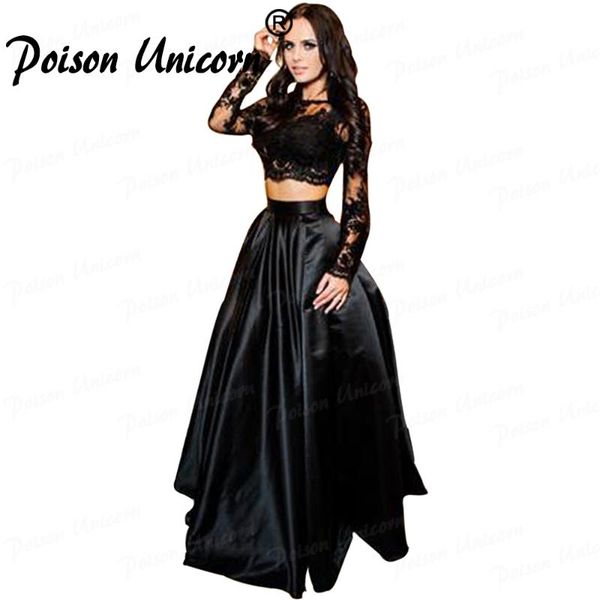 

sexy black lace буксировочный кусок вечерние платья длинные рукава scoop аппликация атласная-line пром платье вечернее платье 2020 платье-де, White;black