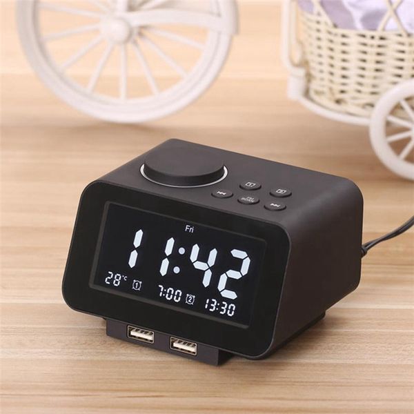 

k8 bluetooth speaker snooze alarm clock with temperature led display fm radio dual usb charging port for iphone samsung tablet