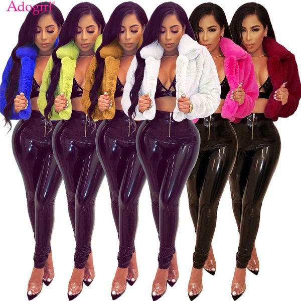 

adogirl solid 6 colors women faux fur short jacket turn down collar long sleeve open stitch coat warm outerwear casual cardigan, Black;brown