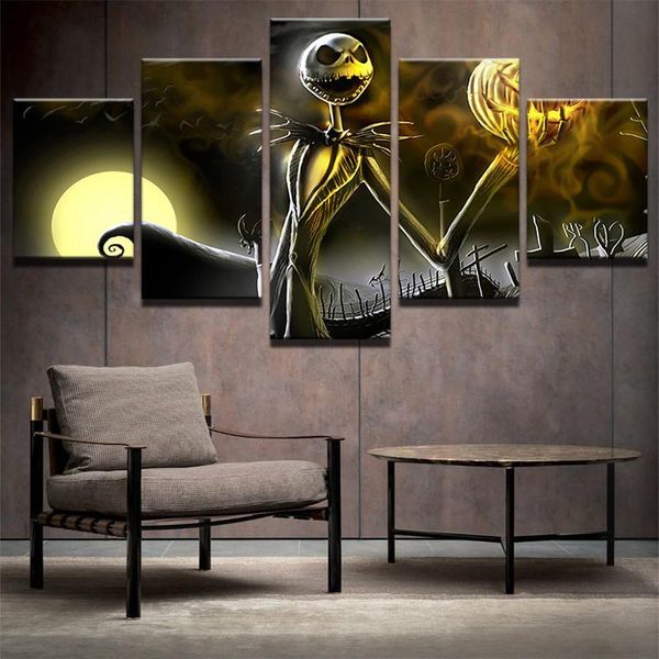 

wholesale-canvas wall art pictures frame home decor living room halloween poster 5 pieces hd printed nightmare before christmas painting