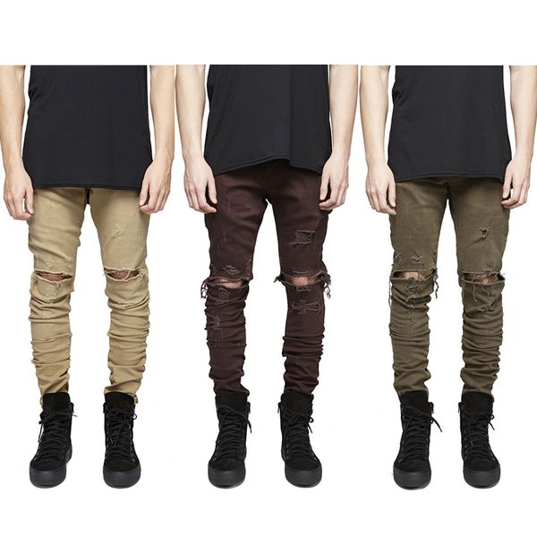 

2016 jeans men pants casual skinny solid hip hop damage hole trousers pants men joggers slimming, Blue