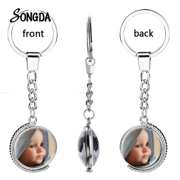 

songda personalized custom double-sided keychain baby family p/team /couple souvenir glass dome key ring exquisite gift, Silver