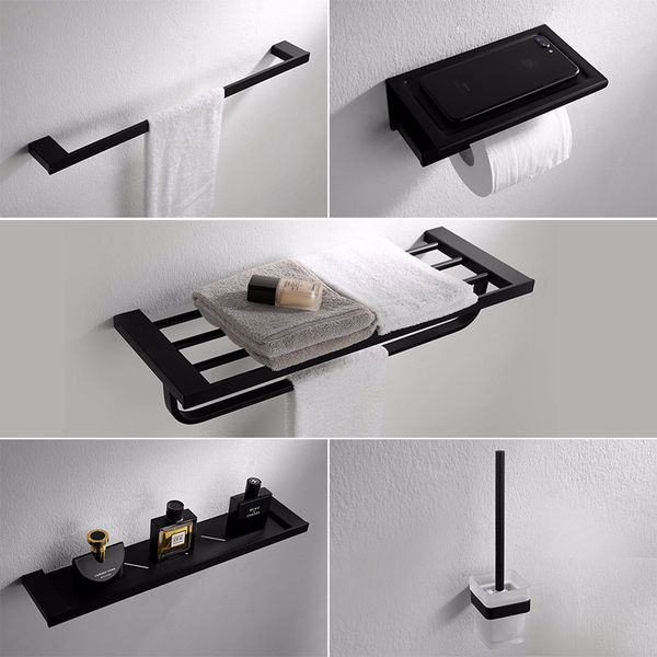 

bathroom hardware set mablack towel rack paper holder towel ring single bar stainless steel bathroom accessories set