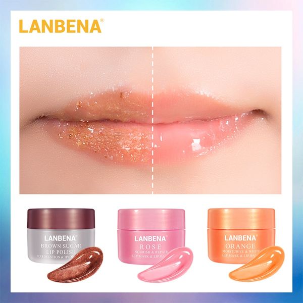 

lanbena lip scrub lip mask sleeping mask lip balm plumper exfoliator moisturizing nourish repair fine lines oil care