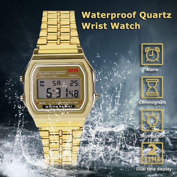 

fashion watch men casual watch led digital men stainless steel quartz sport waterproof wrist relogio masculino, Slivery;brown