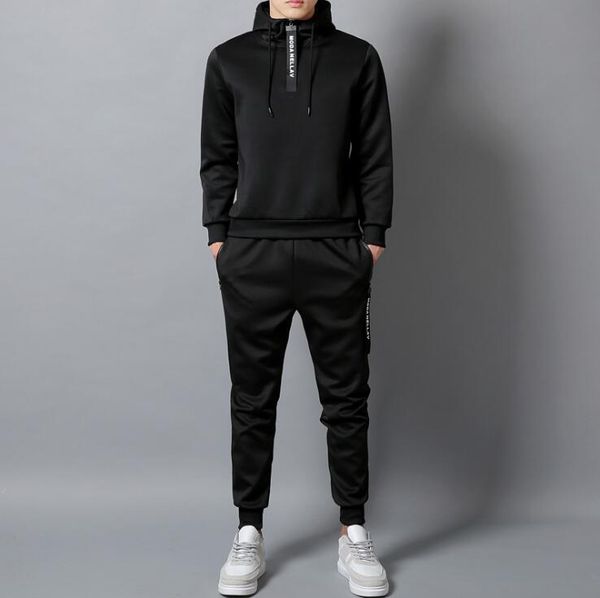 

men tracksuit two piece sets pullover hoodies pants sportwear suit male hoodies men clothes, Gray