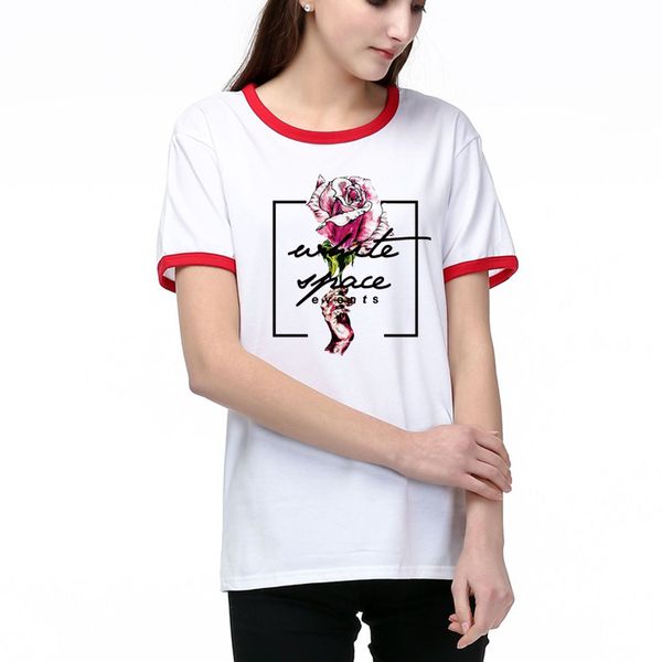 

women's t-shirts 2020 new womens fashion rose & letter print crew neck t-shirt casual women breathable short sleeves tee size s-2xl, White