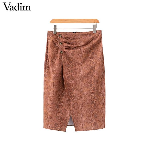

vadim women snake print midi skirt faldas mujer animal pattern buttons gethered female casual chic mid calf skirts ba294, Black