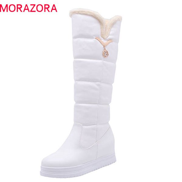 

morazora 2020 new fashion knee high women slip on round toe winter snow boots sweet simple casual shoes woman pink ly191224, Black