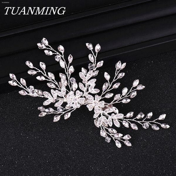

women hair clip floral bride headwear wedding tiara jewelry rhinestone bridal hair clip accessories, Golden;white