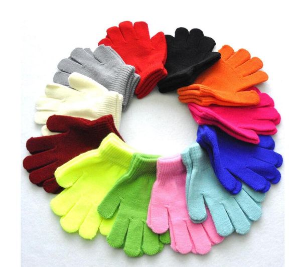 

winter gloves children boys girls warm glove baby knitted stretch candy color full finger mittens kids girls gloves 12 colors gifts, White