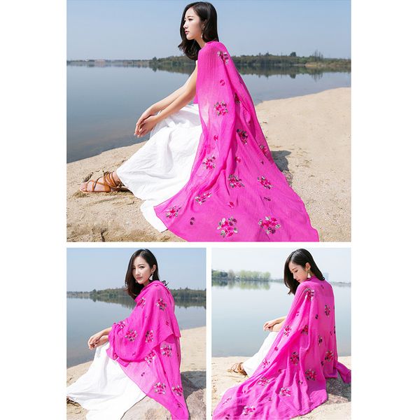 

women floral embroidery long scarf anti ultraviolet shawl spring summer autumn h66, Blue;gray