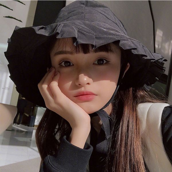 

ht1258 new fashion women summer hats wide brim beach sun hats solid black plain bucket korea style brand flounce sunbonnet, Blue;gray
