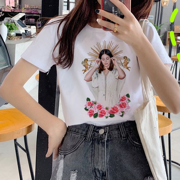 

lana del rey harajuku ullzang t shirt women funny print fans t shirt 90s graphic aesthetic v neck tshirt korean style top, White