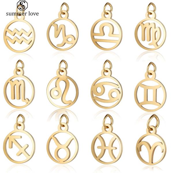

5pcs/lot round 12 constellations zodiac charms for diy jewelry making accessroies gold stainless steel bracelet necklace pendant, Bronze;silver