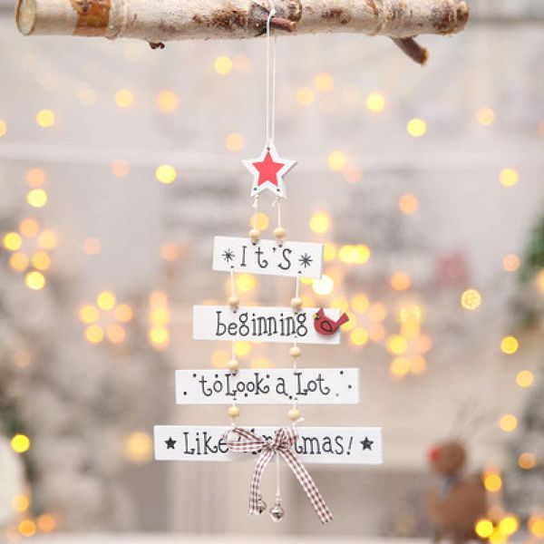 

1pc merry christmas wooden pendant ornament christmas tree letters decoration wood crafts for home party decorations