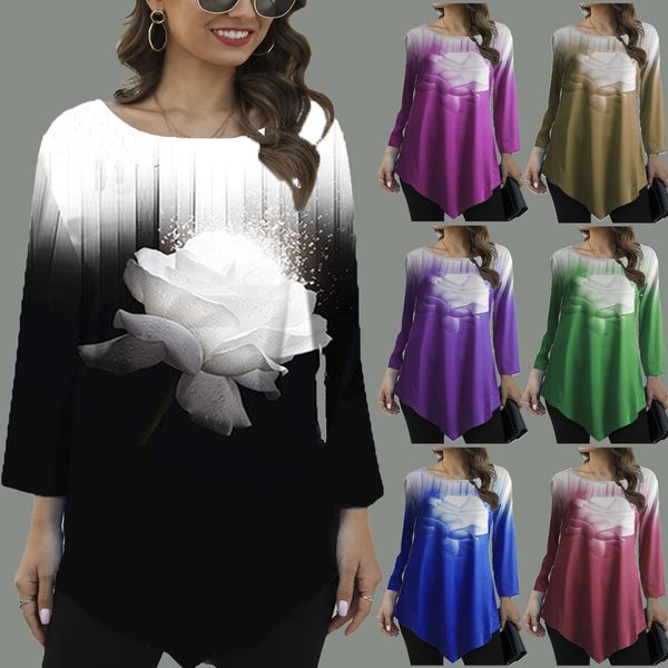 

2019 autumn trendy man round collar rose 3d printing loose women's 2019 autumn trendy man round collar t-shirt rose 3d printing loose w, White