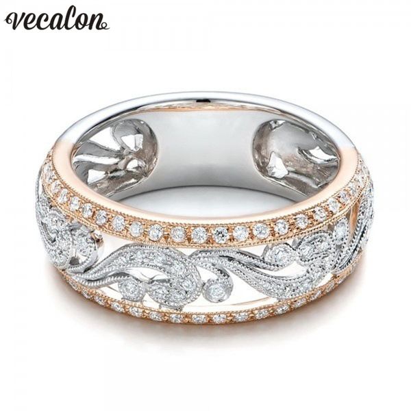 

vecalon flower shape promise finger ring 925 sterling silver diamond engagement wedding rings for women men dropshipping jewelry, Slivery;golden