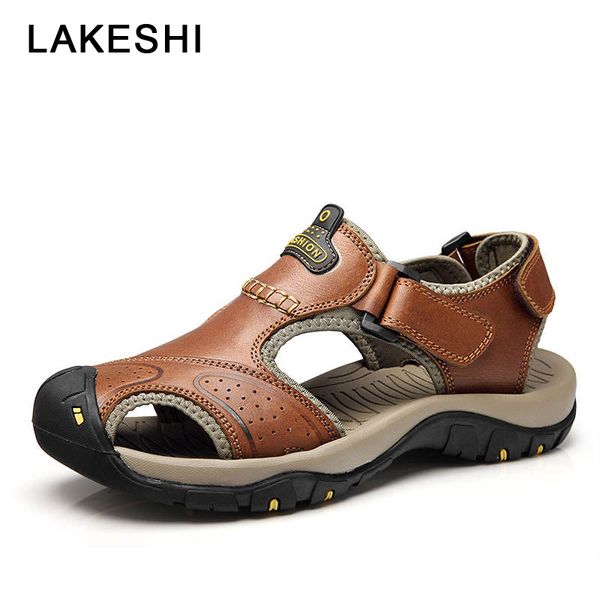 

mens sandals genuine leather summer 2018 new beach shoes men casual shoes, Black