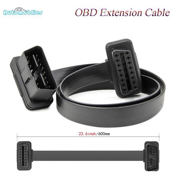 

flat thin as noodle obd2 obdii obd 16pin elm327 male to female elbow extension cable diagnostic scanner connector 30/60/70cm