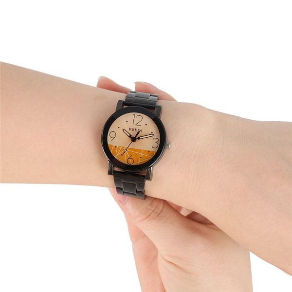 

quartz women watch black steel strap unique double color arabic numerals dial wristwatch reloj de mujer, Slivery;brown