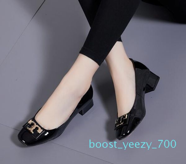 

2019 women metal button kitten heel dress shoes bright leather wedding shoes female high-heeled thick heel platform round toe fashion b70, Black