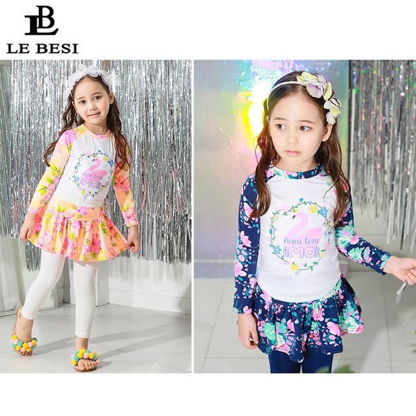 

le besi 2019 new arrival lovely skirt bikini set printed skirt for girls two piece swimwear children's suit swimsuit with sleeve