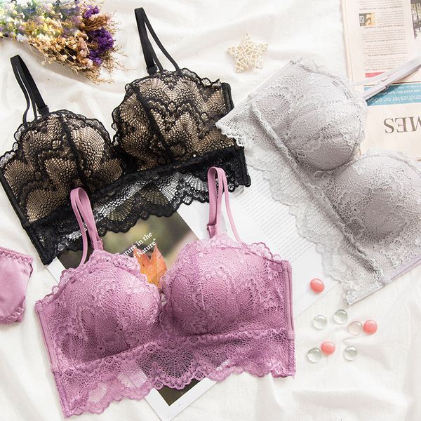 

bra set brand lace underwear set gather embroidery bra set new sweet push up young bra brief sets, Red;black