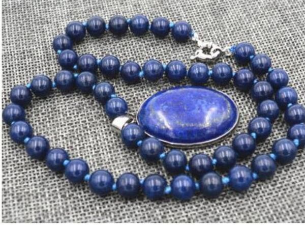 

+ natural 8mm egyptian lapis lazuli stone pendant necklace 17'', Silver
