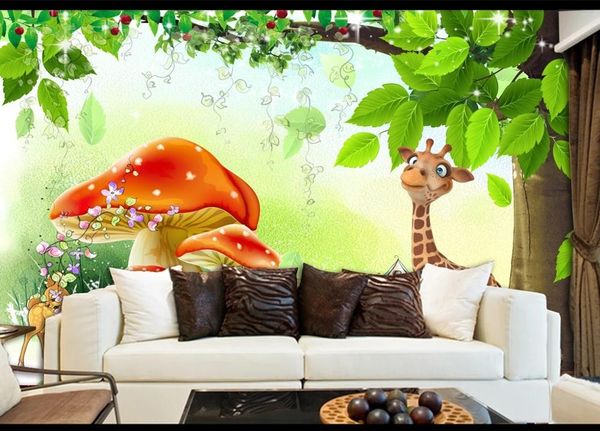 

home decor custom large mural 3d wallpaper nordic modern cartoon mushroom giraffe tree bedroom mural tv back wall decor deep 5d embossed