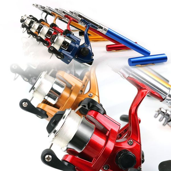 

outdoor&sport fishing mini portable pocket fish pen shape aluminum alloy fishing rod pole reel outdoor rod holder gold